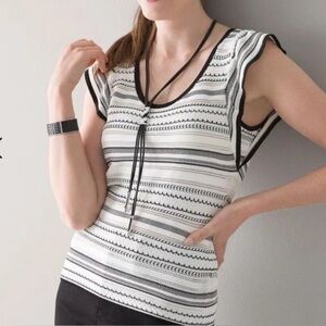 WHBM, top ,flutter sleeves, semi sheer,eyelets,pointelle, ecru,medium NWT,